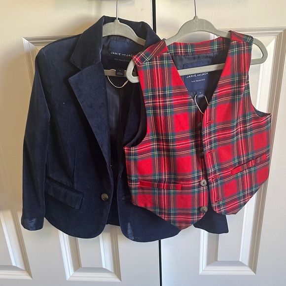 Janie and Jack Navy Blazer with Red Plaid Vest - Picture 1 of 1